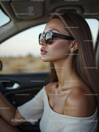 Stylish Woman in Sunglasses Driving a Car