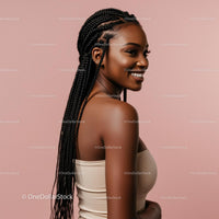 Smiling Woman with Long Braided Hair on Pink Background