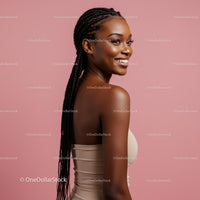 Confident Woman with Braided Hair on Pink Background
