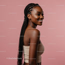 Smiling Woman with Braided Hair on Pink Background