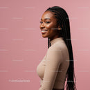 Smiling Woman with Braided Hair Against Pink Background