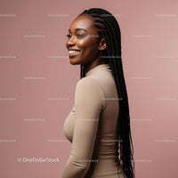 Elegant Woman with Braided Hair and Beige Attire