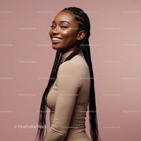 Smiling Woman with Braided Hair in Beige Top