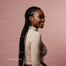Stylish Woman with Braided Hair in Beige Outfit