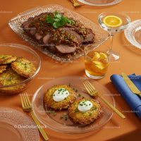 Elegant Dining with Roast Beef and Potato Pancakes