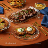 Elegant Dining with Roast Beef and Potato Pancakes