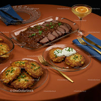 Elegant Dining with Roast Beef and Potato Pancakes
