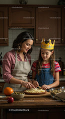 Mother and Daughter Baking Together in Cozy Kitchen