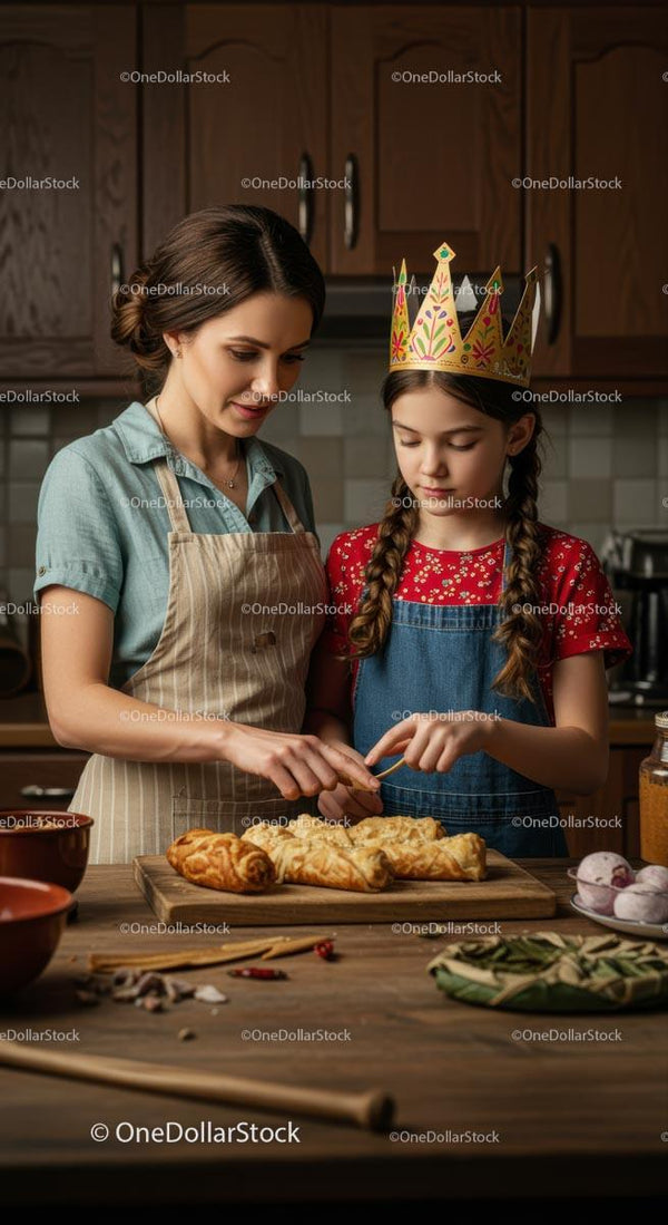 Mother and Daughter Baking Together in the Kitchen