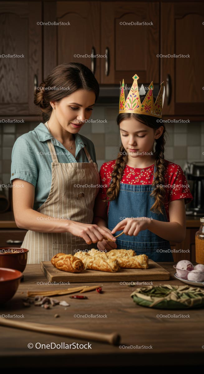 Mother and Daughter Baking Together in the Kitchen