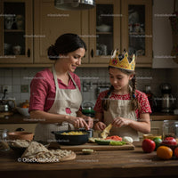 Mother and Daughter Cooking Together in Cozy Kitchen