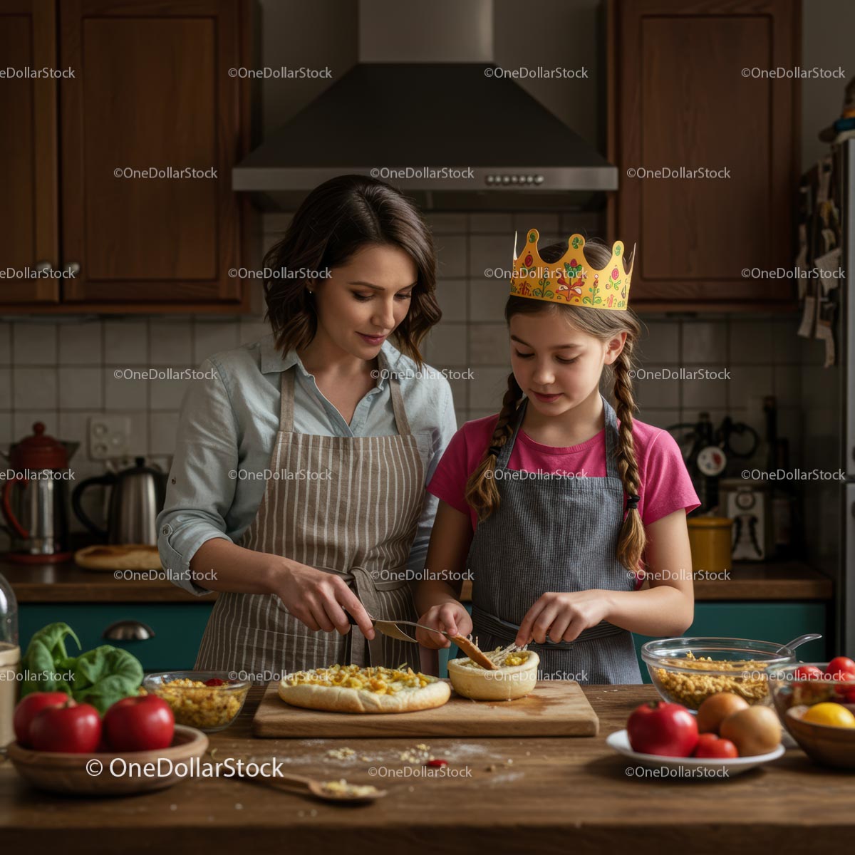 Matka i córka gotują razem w przytulnej kuchni
