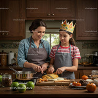 Mother and Daughter Baking Together in Cozy Kitchen