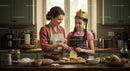 Mother and Daughter Baking Together in Cozy Kitchen