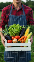 Freshly Harvested Organic Vegetables in Farmer's Hands