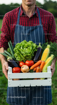 Freshly Harvested Organic Vegetables in Farmer's Hands