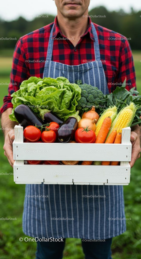 Rolnik Trzymający Skrzynkę Świeżych Organicznych Warzyw