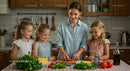 Mother and Daughters Cooking Together in Kitchen