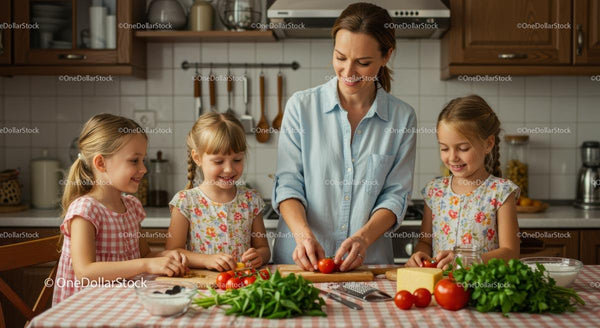 Mama i Córki Gotują Razem w Kuchni
