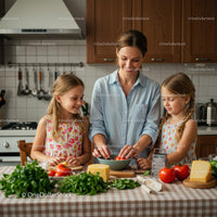 Mother with Daughters Cooking in Cozy Kitchen