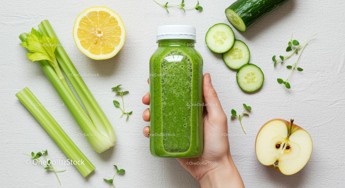 Zielony koktajl ze świeżymi składnikami na detoks