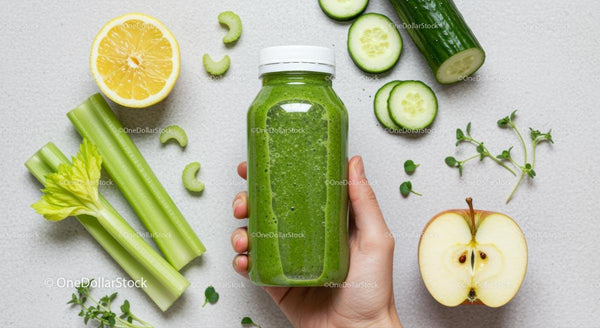 Zielony smoothie ze świeżych składników o żywych kolorach