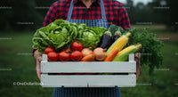 Fresh Harvest of Vegetables in Wooden Crate