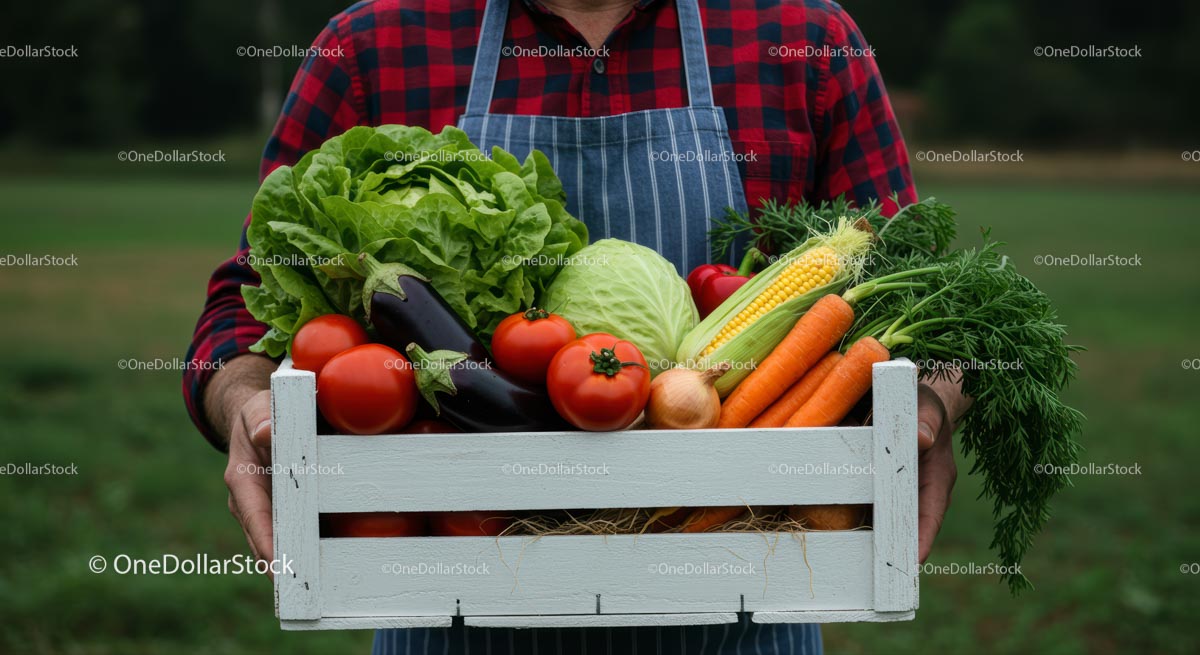 Organic Harvest of Fresh Vegetables in a Wooden Crate