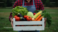 Organic Harvest of Fresh Vegetables in a Wooden Crate