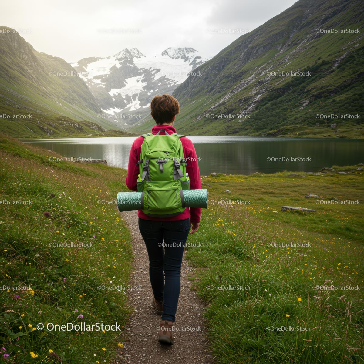 Hiker Exploring a Scenic Mountain Trail