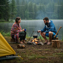 Couple Enjoying a Cozy Campfire by Misty Forest Lake