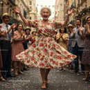 Elderly Woman Dancing Joyfully at a Street Festival