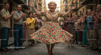 Elderly Woman Dancing Joyfully at Street Festival
