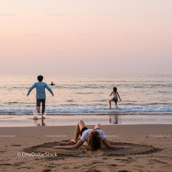 Relaks na plaży o zachodzie słońca z przyjaciółmi