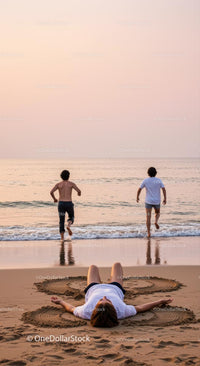 Friends Enjoying a Relaxing Beach Sunset Together
