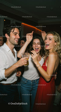 Friends Celebrating at a Party with Laughter and Drinks