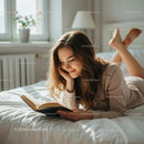 Young Woman Reading in Sunlit Bedroom