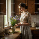 Woman Arranging a Bouquet of Wildflowers in a Cozy Kitchen