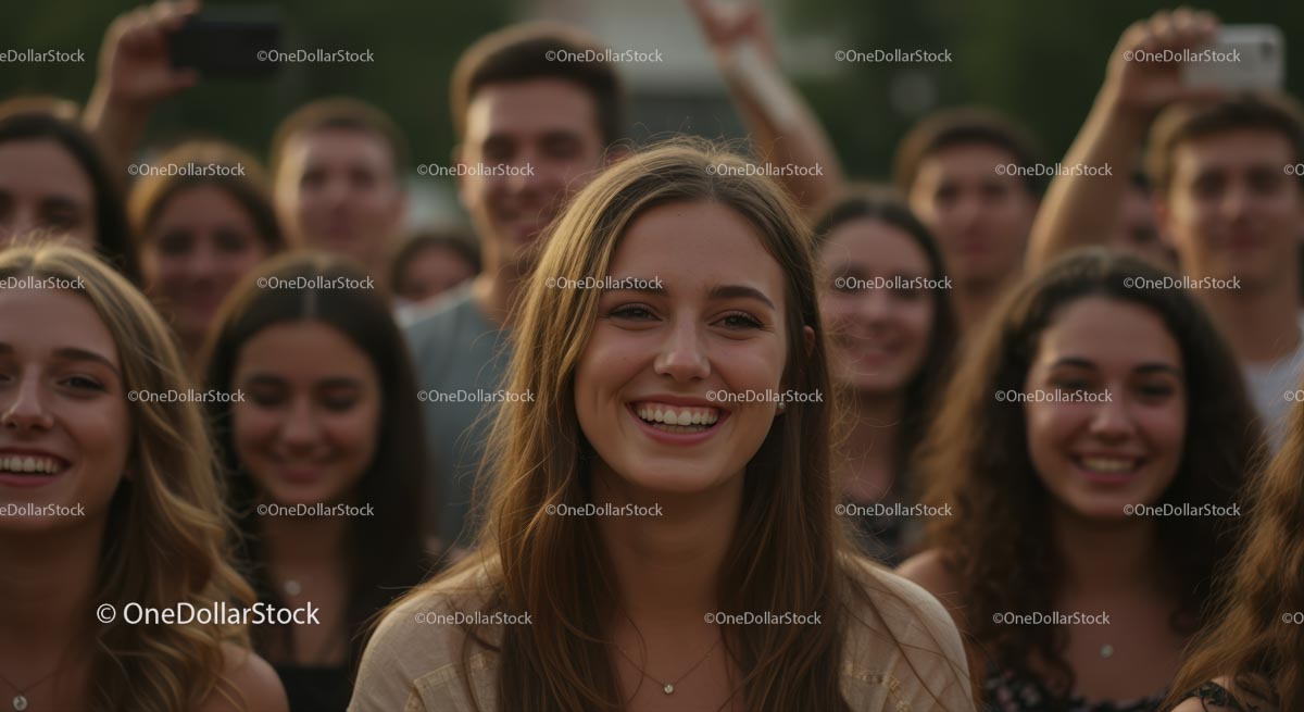 Smiling Young Adults in a Vibrant Outdoor Gathering