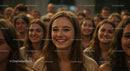 Cheerful Young Woman Smiling in a Joyful Crowd