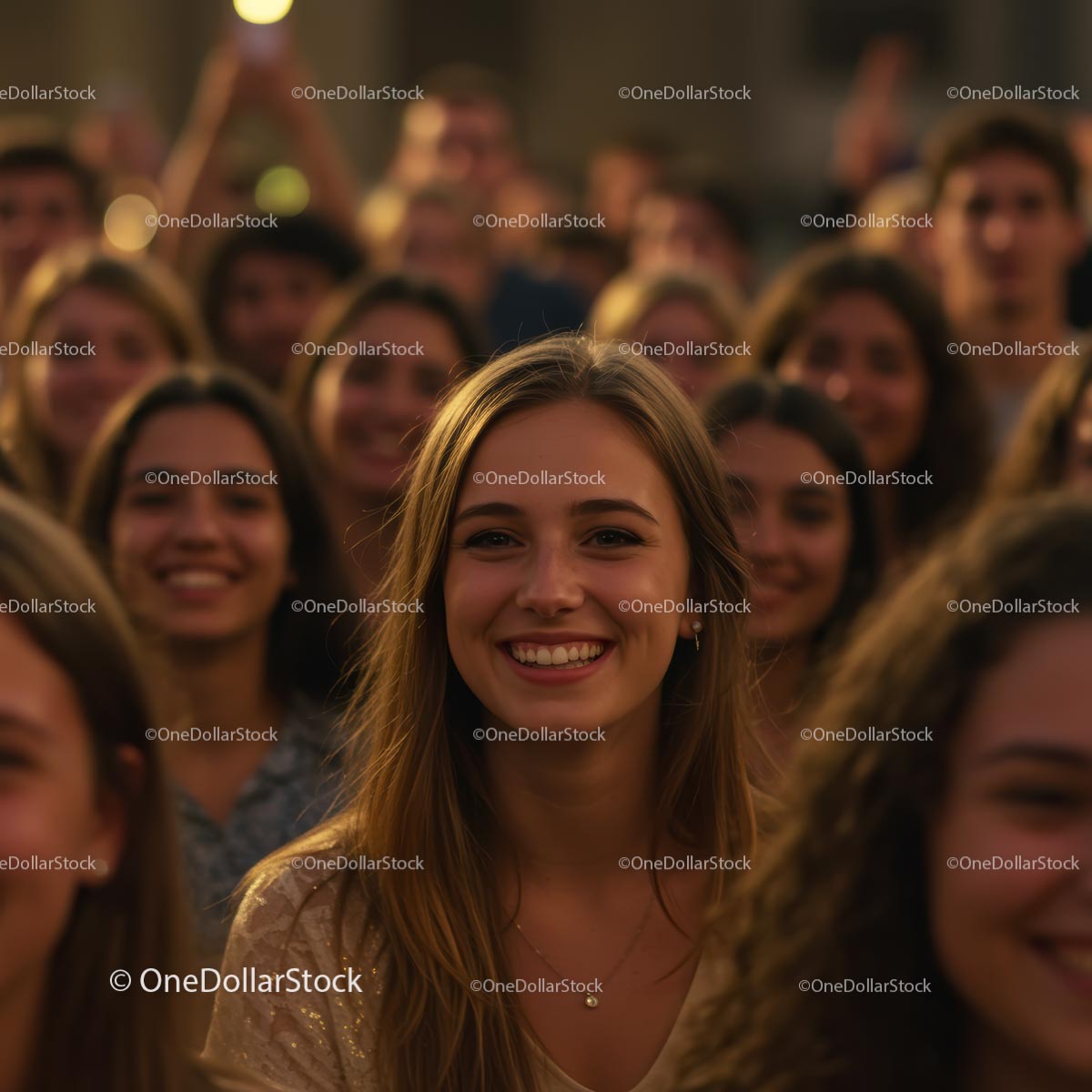 Cheerful Crowd of Young Adults Smiling Together Outdoors