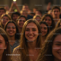 Cheerful Crowd of Young Adults Smiling Together Outdoors