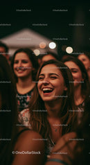 Smiling Young Woman Enjoying Night Festival