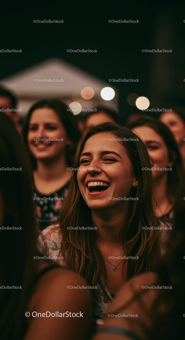 Uśmiechnięta młoda kobieta ciesząca się nocnym festiwalem