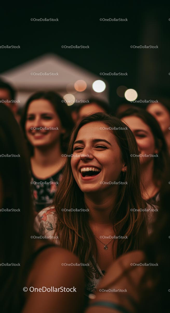 Uśmiechnięta młoda kobieta ciesząca się nocnym festiwalem