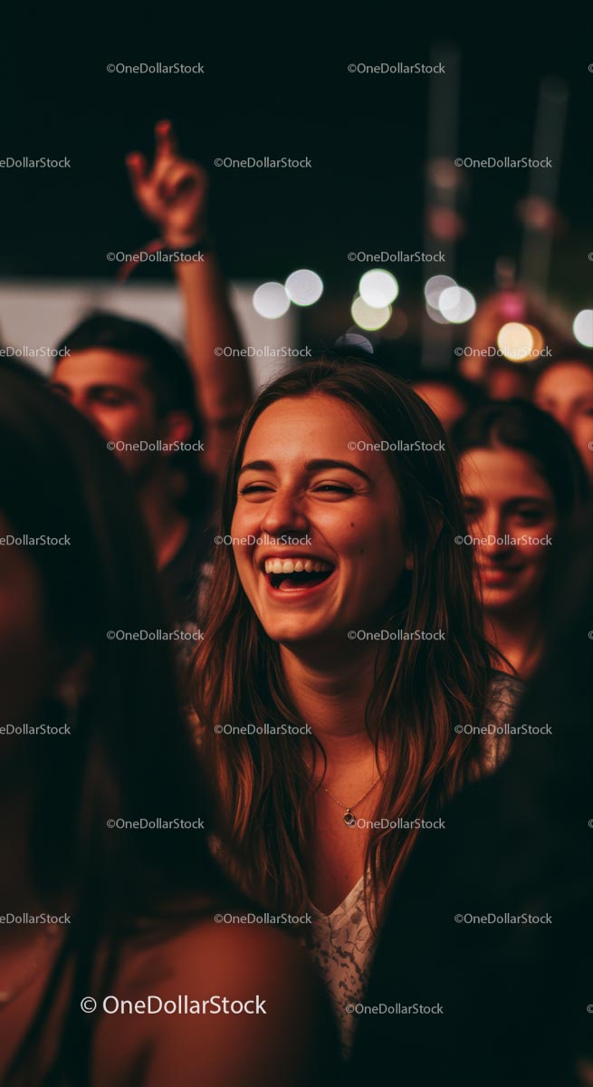 Joyful Woman Enjoying a Nighttime Music Festival