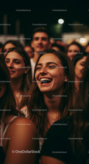 Joyful Woman Smiling at a Nighttime Outdoor Event