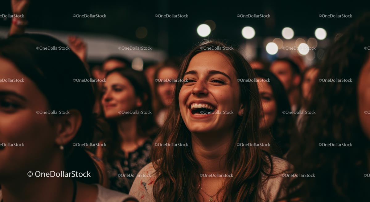 Radosny tłum cieszący się nocnym koncertem
