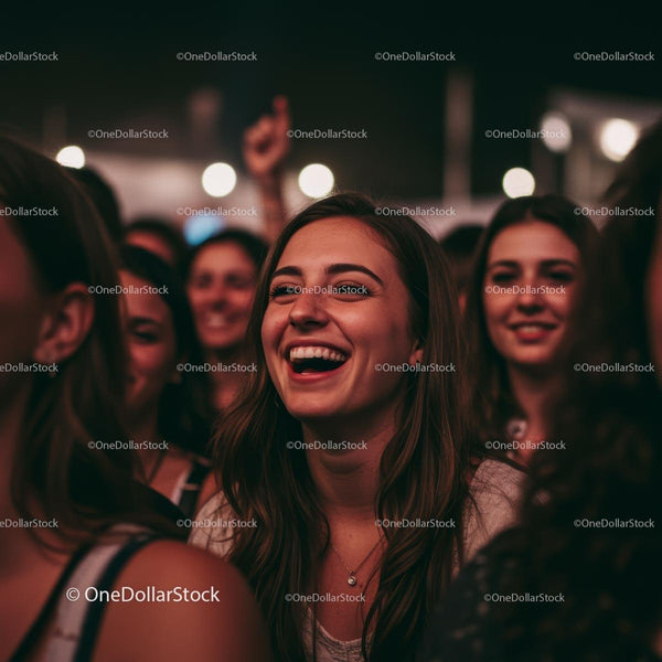 Joyful Crowd at a Nighttime Music Festival