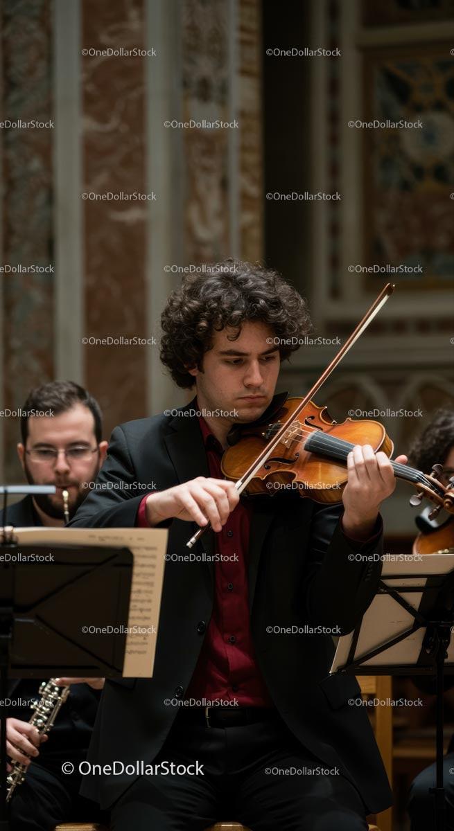 Violinist Performing in Elegant Concert Hall